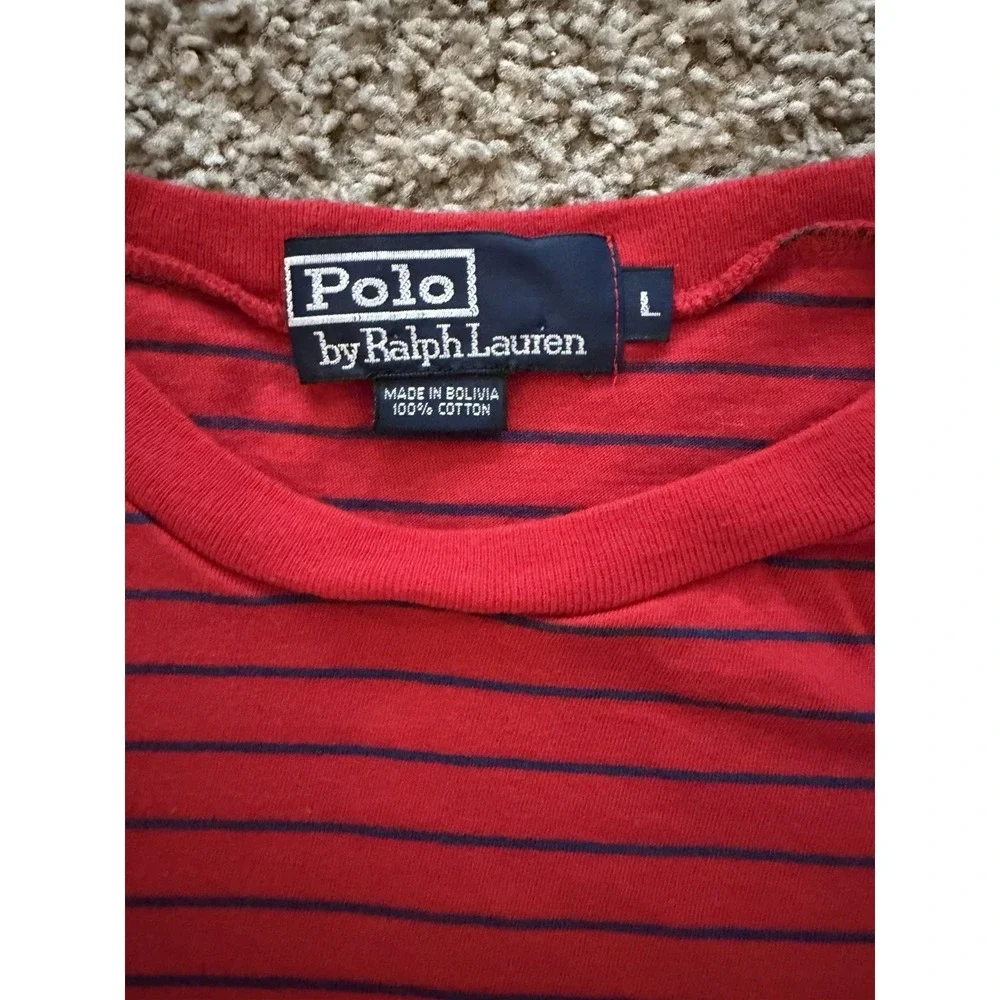 VTG Polo Ralph Lauren Men's Striped T Shirt Red Blue Stripes Size Large